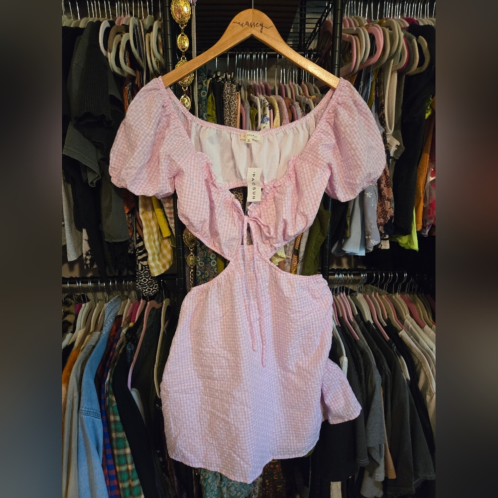 Pink Gingham Off-Shoulder Dress